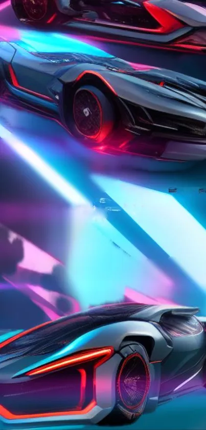 Futuristic cars in neon colors with dynamic design.