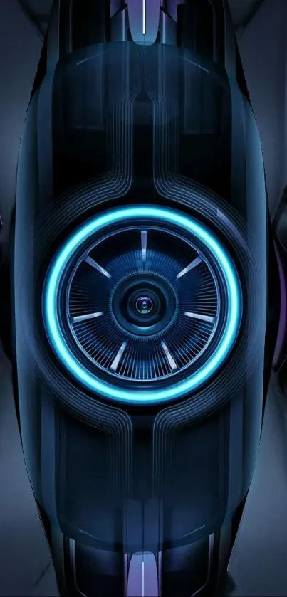 Futuristic neon circle wallpaper with blue accents.