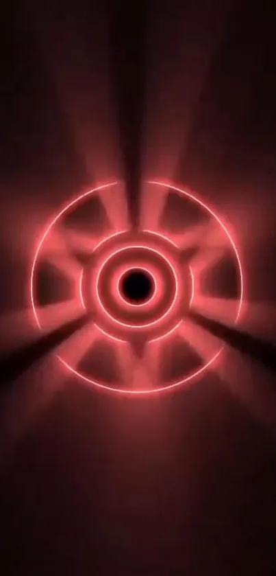 Futuristic neon red circle pattern on a dark background.