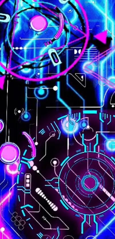 Futuristic neon circuit wallpaper with vibrant colors and digital design.