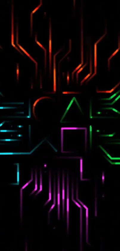 Neon circuit design wallpaper with vibrant colors.