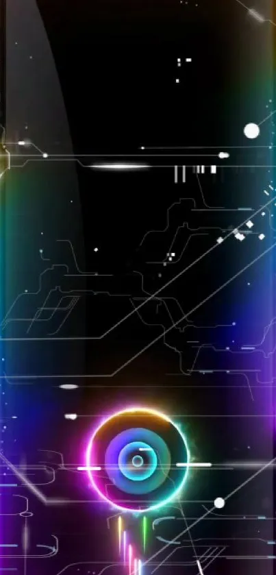 Futuristic neon circuit mobile wallpaper with abstract design.