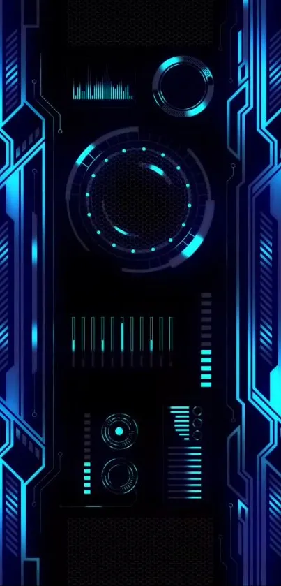 Futuristic neon blue circuit wallpaper for mobile.