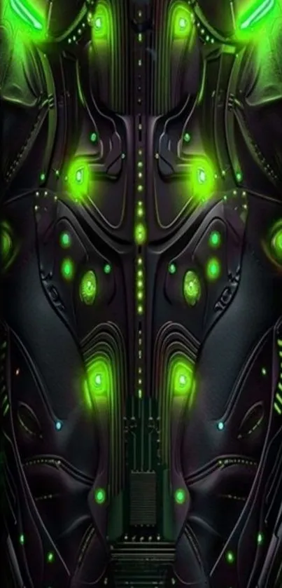 Futuristic neon green circuitry design wallpaper.