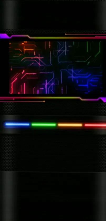 Futuristic neon circuitry wallpaper with vibrant colors and sleek design.