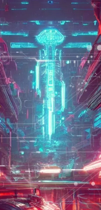 Futuristic neon cityscape with vibrant colors and cyberpunk design.