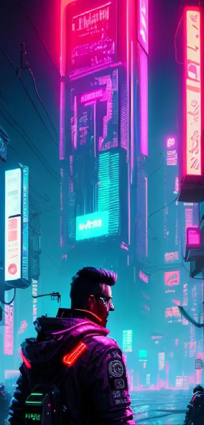 Futuristic city with neon lights and cyberpunk vibes.