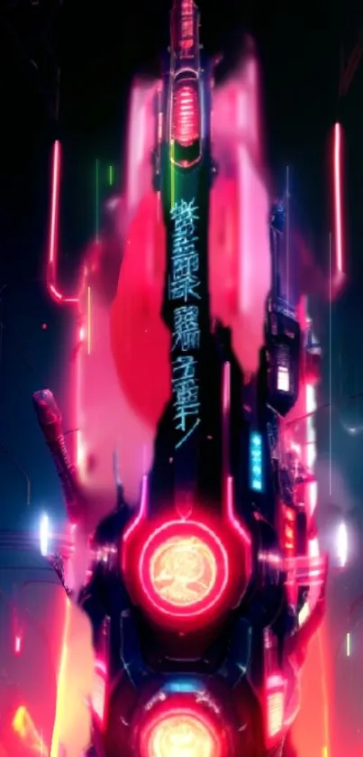 Futuristic neon cityscape glowing in vibrant colors.