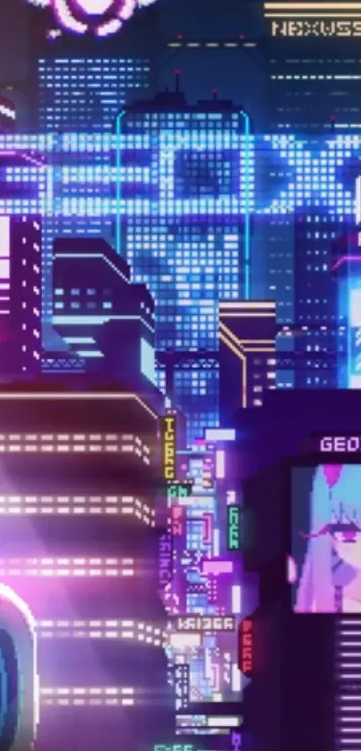 Futuristic neon cityscape wallpaper with vibrant colors and skyscrapers.