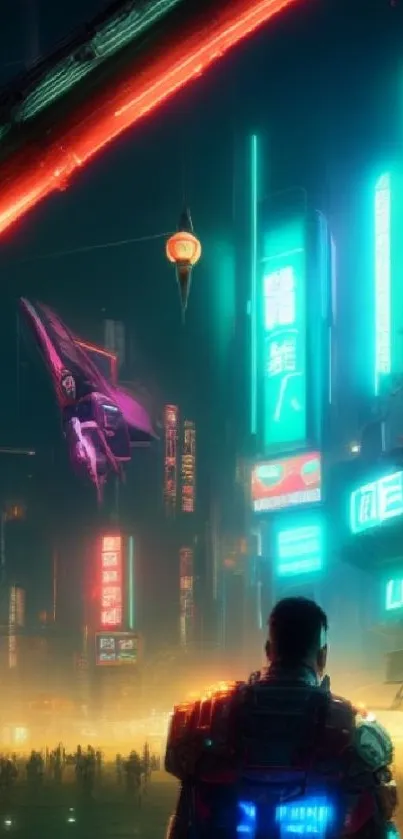 Futuristic neon cityscape with a sci-fi theme and vibrant colors.