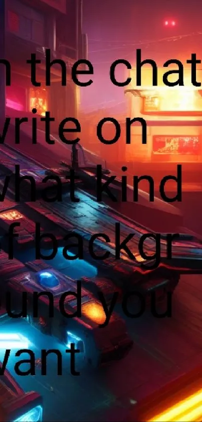 Futuristic cityscape with neon lights and cyberpunk theme.