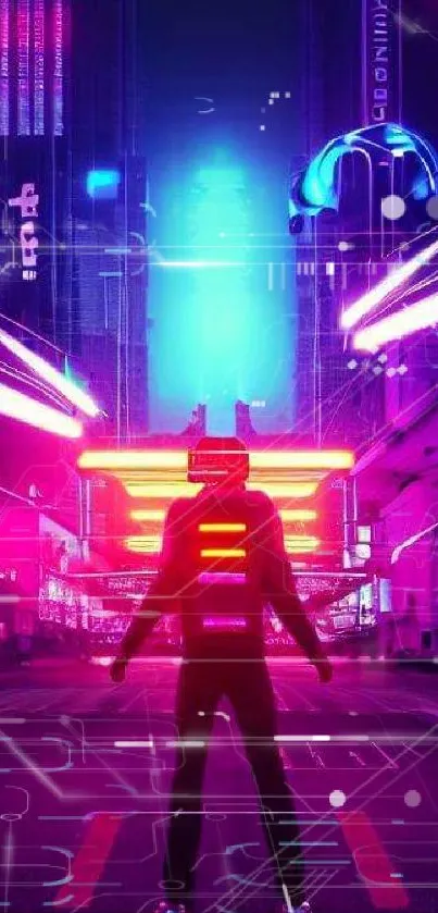 Futuristic neon cityscape with vibrant colors and cyberpunk theme.