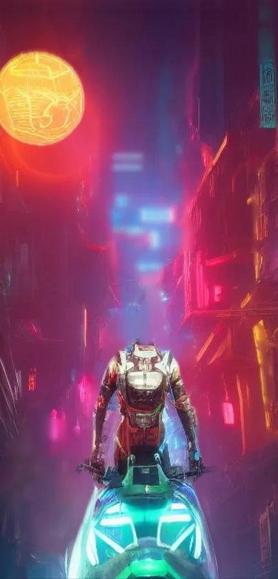 Futuristic neon cityscape with colorful lights and cyberpunk theme.