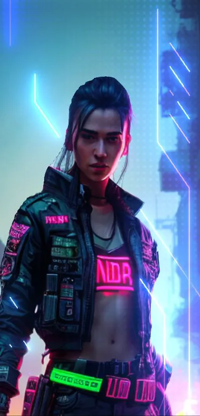 Futuristic cyberpunk cityscape with neon lights and a vibrant atmosphere.