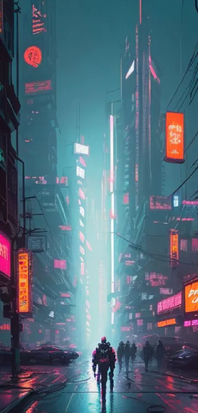 Futuristic neon cityscape with vibrant lights.