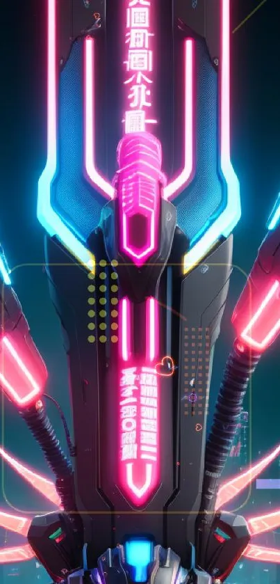 Futuristic neon cityscape with vibrant colors and cyberpunk elements.