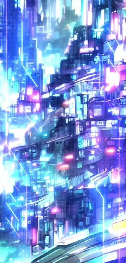 Vibrant futuristic neon cityscape mobile wallpaper.