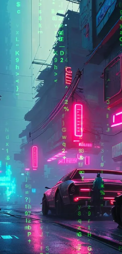 Futuristic neon cityscape with cars and vibrant lights.