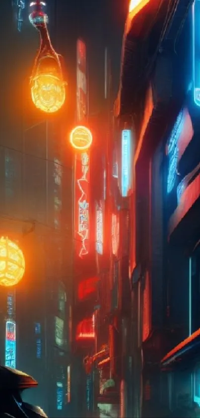 Vibrant neon cityscape with futuristic buildings and glowing signs.