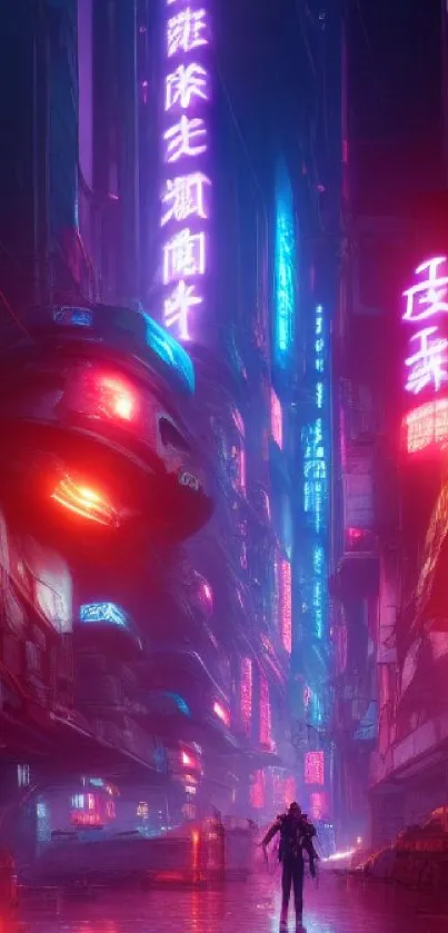 Futuristic neon cityscape with vibrant violet hues.