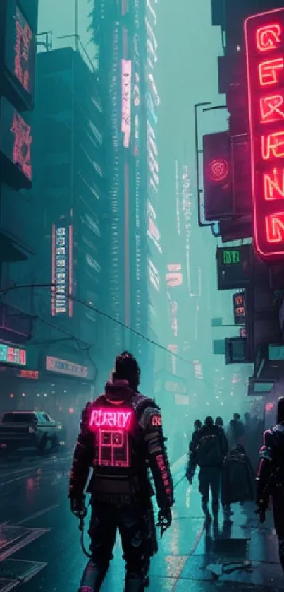 Futuristic neon cityscape with vibrant lights and street scene.