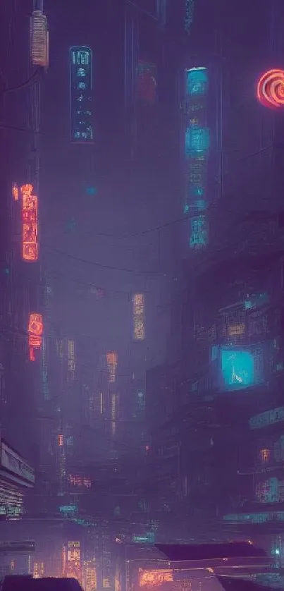 Futuristic neon-lit cityscape with vibrant colors in a cyberpunk style.