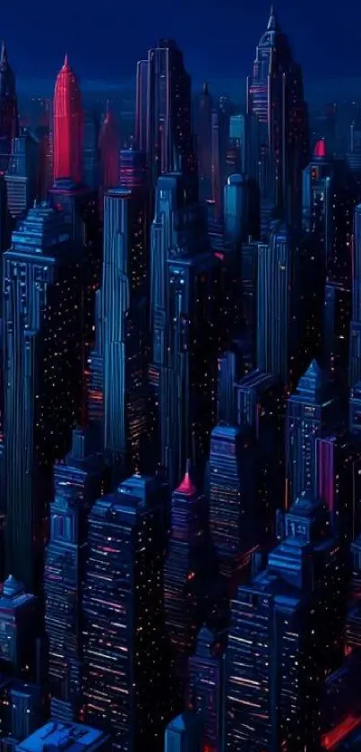 Futuristic neon cityscape with glowing skyscrapers at night.