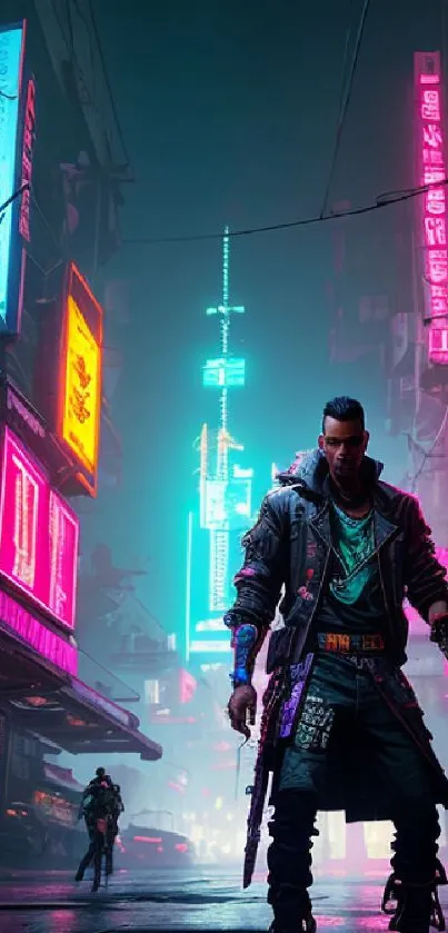 Futuristic cyberpunk city with neon lights and urban characters.