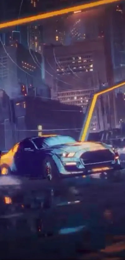 Futuristic urban car scene with neon glow.