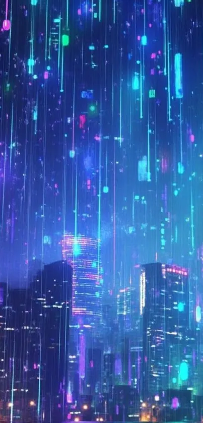Futuristic neon cityscape with vibrant colors.