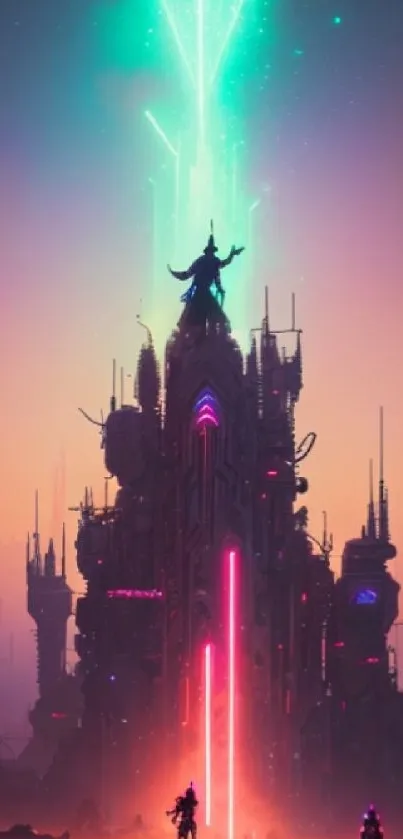 Futuristic neon cityscape with vibrant lights and intricate skyline.