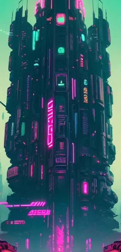 Futuristic neon cityscape with vibrant colors and cyberpunk design.