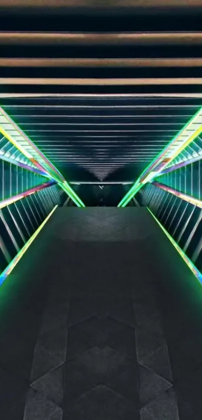 Futuristic neon corridor with vibrant green lights.