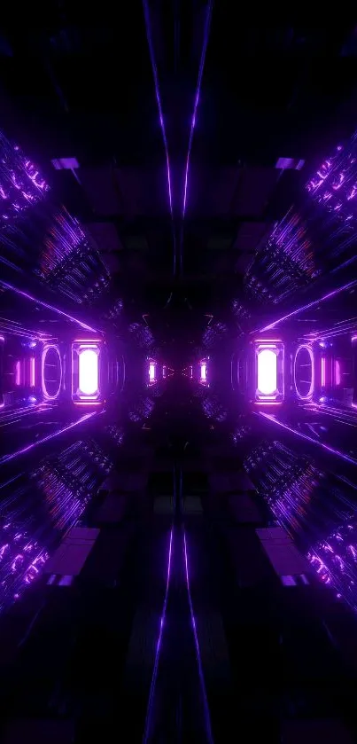 Futuristic neon corridor with purple glow.