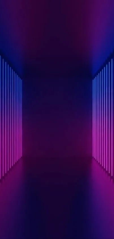 Futuristic neon corridor wallpaper with vibrant colors and geometric symmetry.