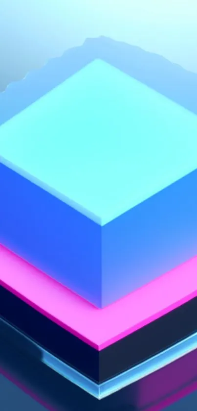 Futuristic neon cube with blue and pink gradient for mobile wallpaper.