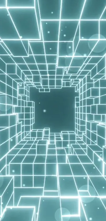 Futuristic neon cube tunnel wallpaper with glowing edges.