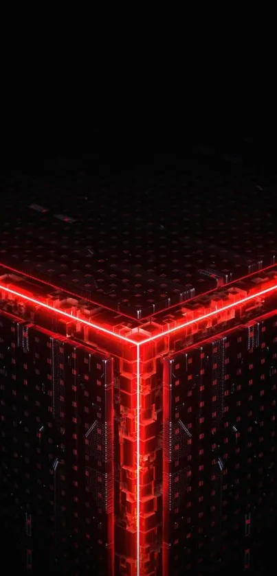 Futuristic neon cube wallpaper with red LED glow and dark digital background.