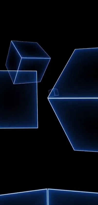 Futuristic neon cubes on a black background creating an abstract and modern wallpaper.