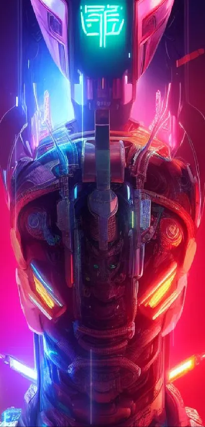 Futuristic neon cyber head wallpaper with vibrant red and blue hues.