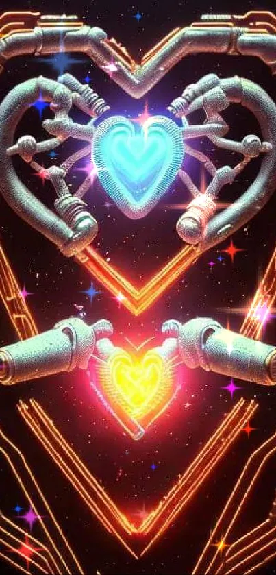 Futuristic neon heart design with glowing cyber elements.