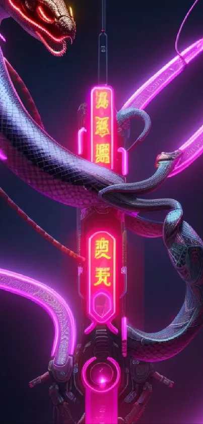 Futuristic neon snake with vibrant colors and cyberpunk elements.