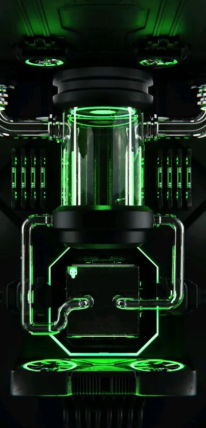 Futuristic neon-themed mobile wallpaper with cyber design in vibrant green hues.