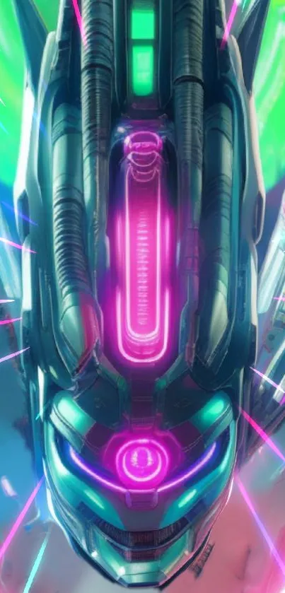 Futuristic neon cyber design wallpaper with glowing pinks and greens.