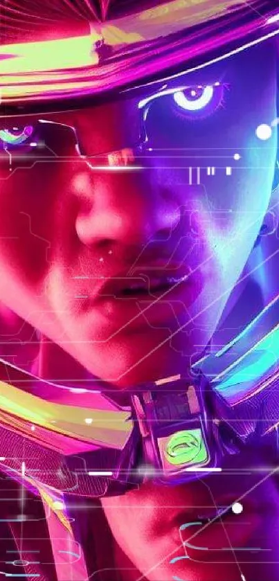 Futuristic neon cyber face design - vibrant digital art.