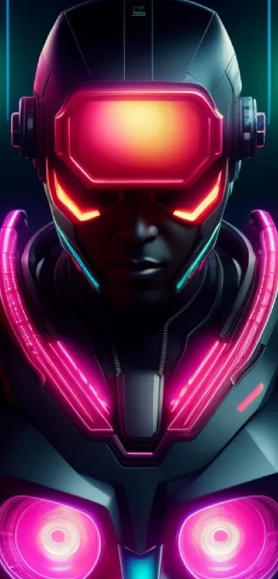 Futuristic cyber warrior with neon colors and sci-fi elements in a digital wallpaper.