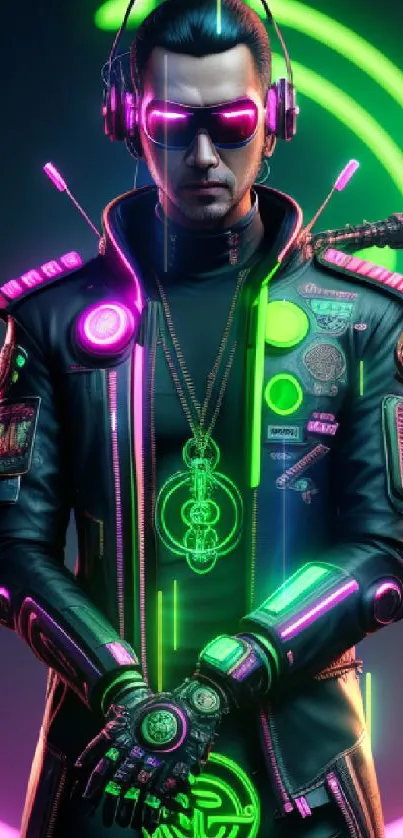 Futuristic cyberpunk character in neon light design.