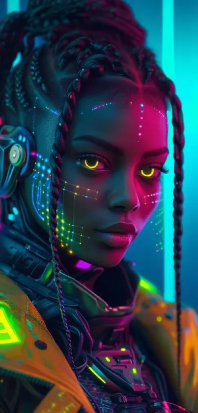 Futuristic cyberpunk art in neon colors.