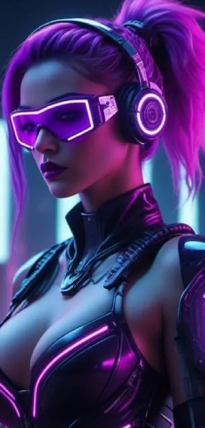 Futuristic cyberpunk neon art with a purple theme