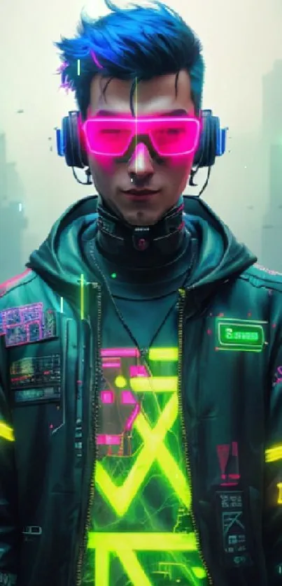 Futuristic neon cyberpunk street art wallpaper with vibrant colors.